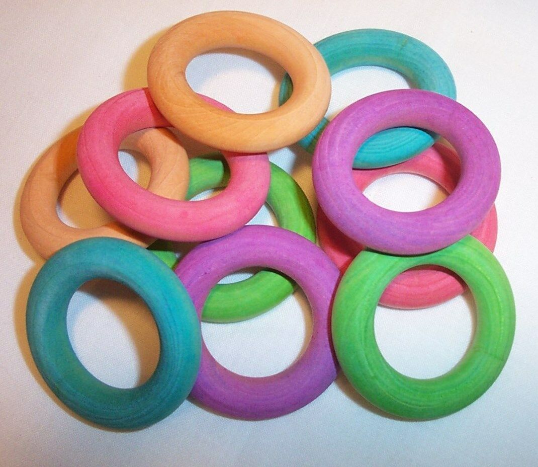 10 Wood Bird Toy Parts 1-3/4" Large Colored Wooden Round Rings Parrot Toy Parts