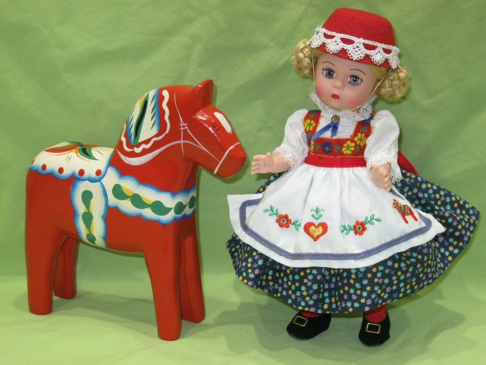 Madame Alexander #35980 Traditional Outfit Sweden 8" Doll & Swedish Dala Horse