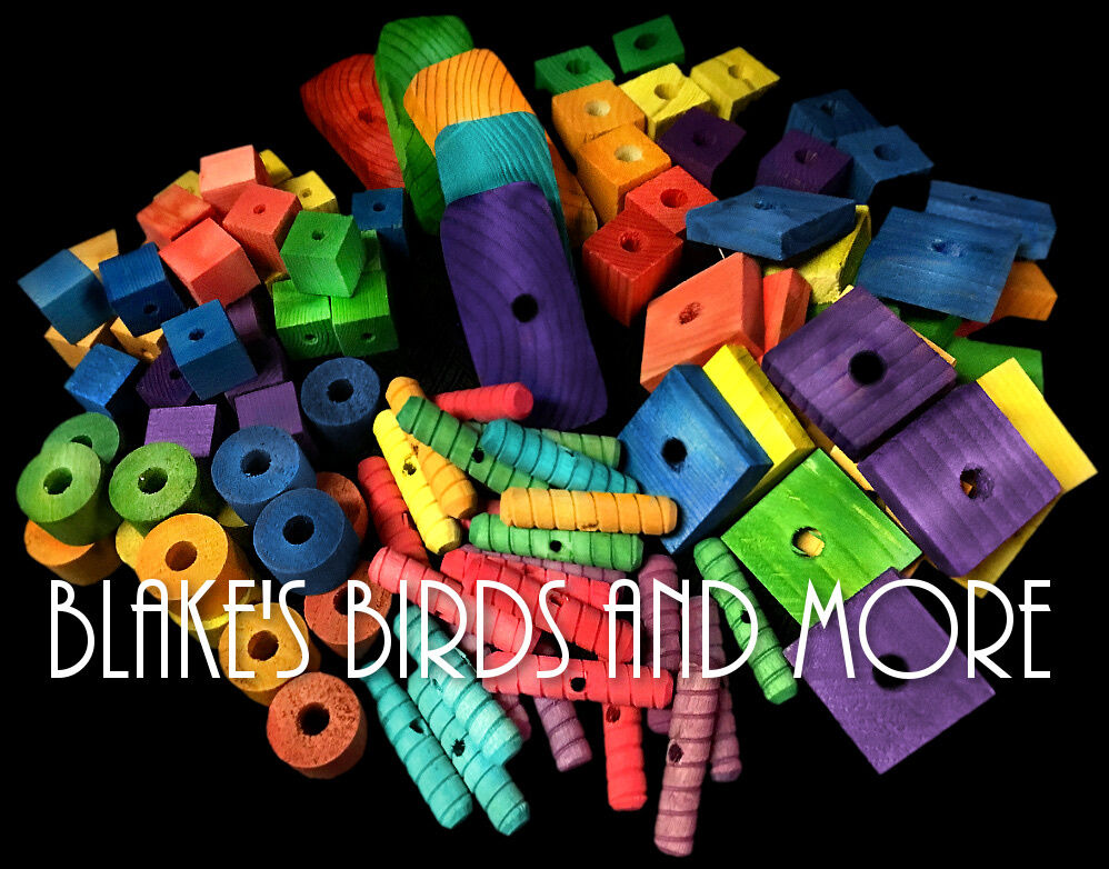 65 Bird Toy Parts Variety Assortment Small To Large Pieces- Parrots Wood Blocks
