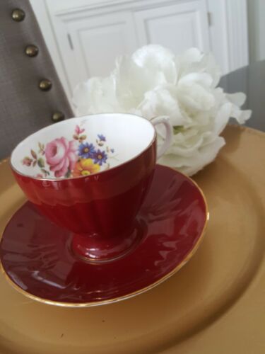 Vtg. Royal Grafton Fine Bone China Teacup & Saucer Set England Red