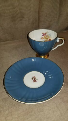 Beautiful Royal Grafton Blue &  Rose Tea Cup & Saucer Bone China England