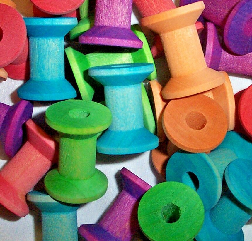 25 Colored Parrot Bird Toy Parts Wood Spools 1-1/8" Wood Hourglass Spools