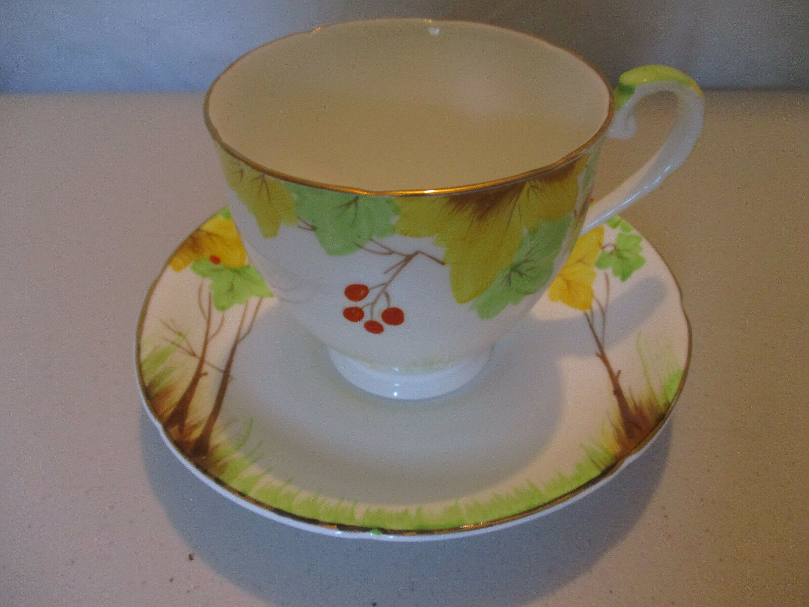 5 Vintage Royal Grafton English Bone China Hand Painted Woodland Tea Cup Saucer
