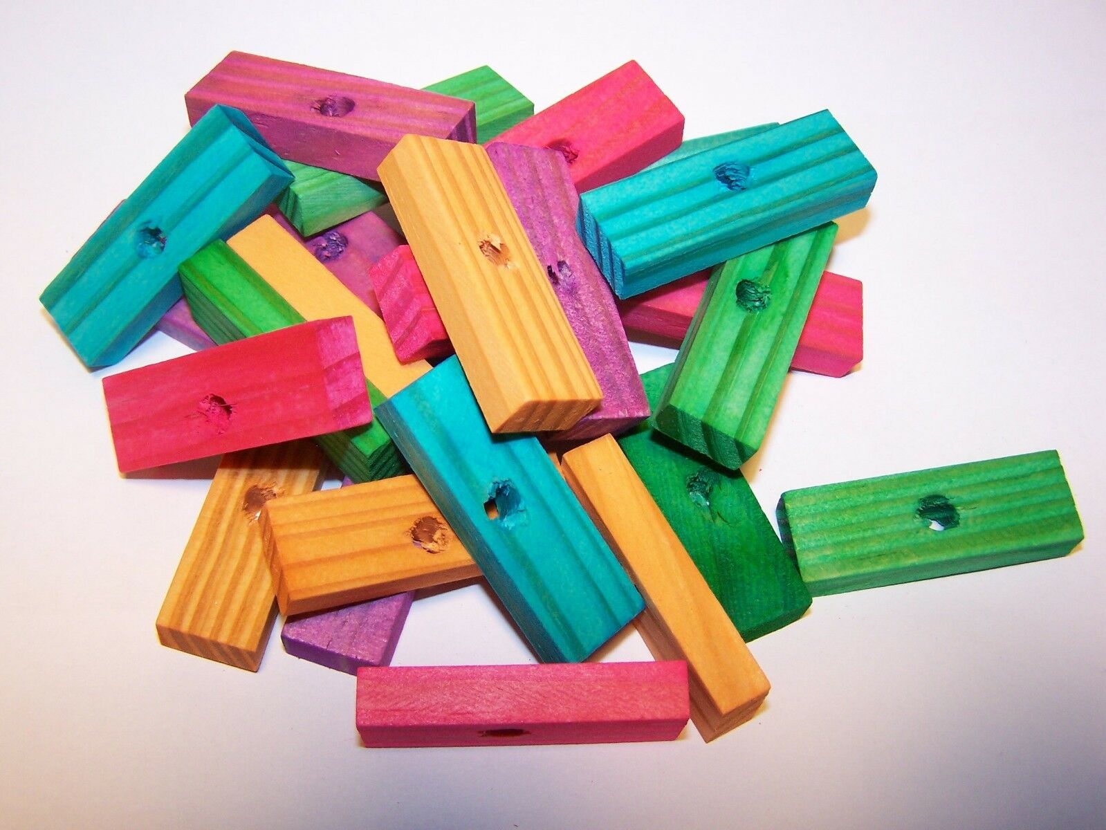 25 Wood Blocks  2" X 1/2" X 1/4" Colored Wooden Parrot Bird Toy Parts 1/4" Hole