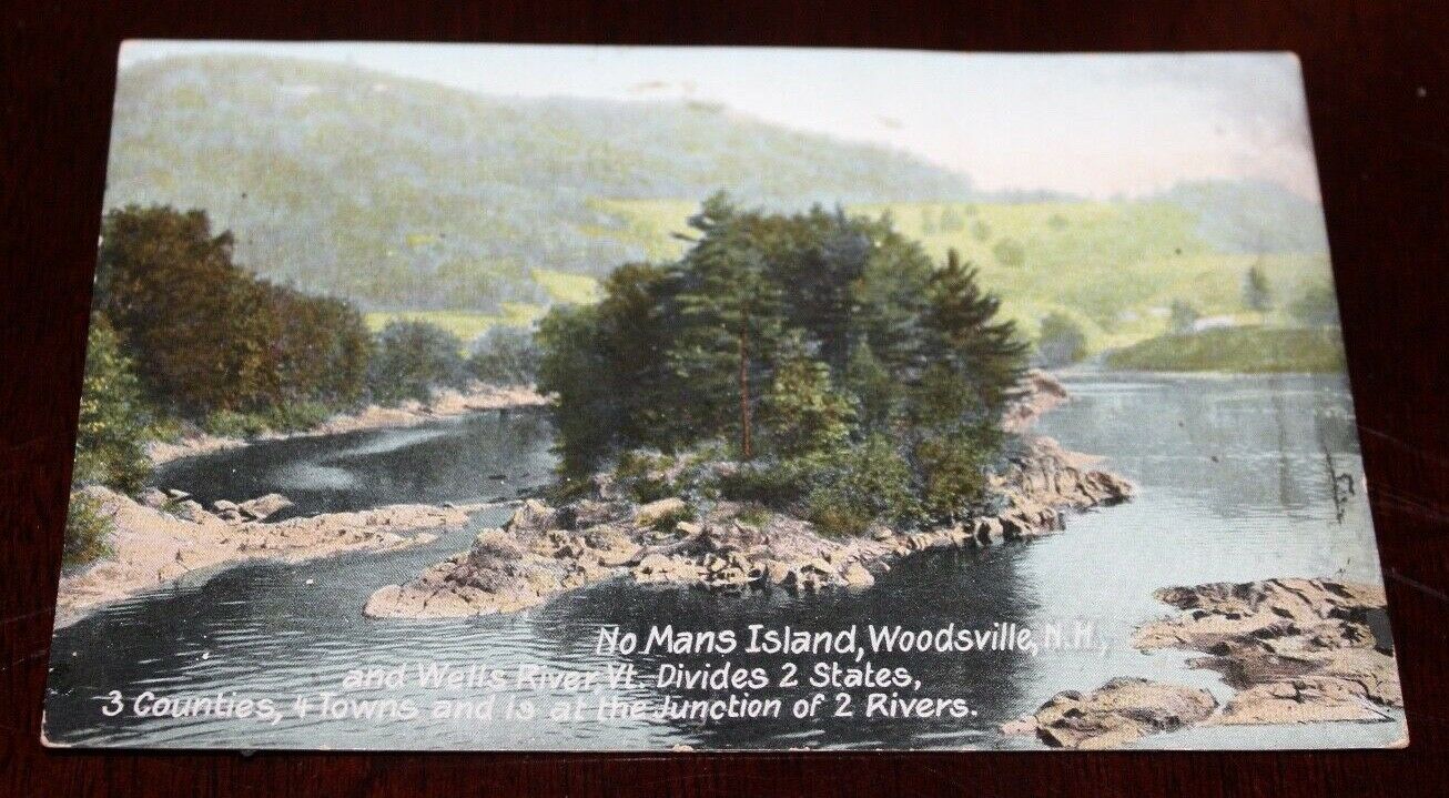 Rare Antique Postcard ~ No Mans Island Woodsville Nh & Wells River Vt