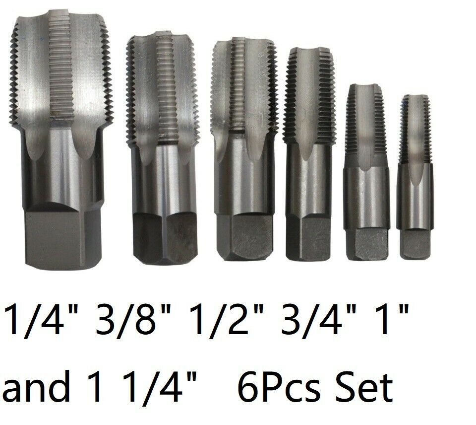 New 6 Piece Npt Taper Pipe Tap Set 1/4" 3/8" 1/2" 3/4" 1"  And 1 1/4" Full Set