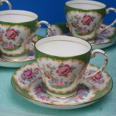 Grafton China England - Decorated Flowers - 5 Demitasse Cups And Saucers
