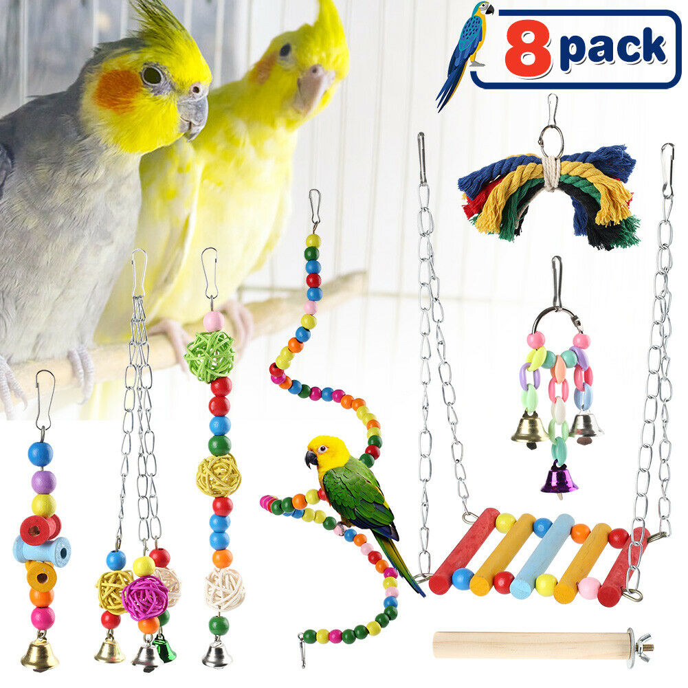8 Packs Pet Bird Parrot Parakeet Budgie Cockatiel Cage Bite Hanging Hammock Toys