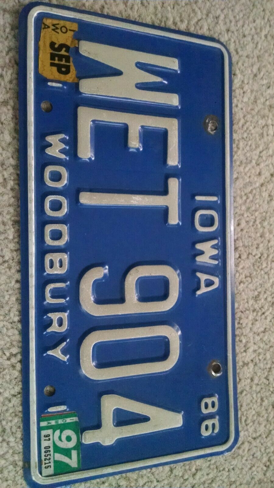 Iowa License Plate Wet 904 Last Issued 1997